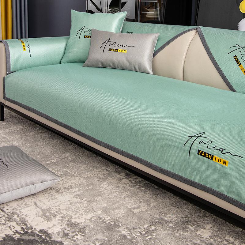 Sofa Cushion Summer Non-Slip Summer Mat Simple Modern Cool Pad Letter Embroidered Sofa Cover Cover Cloth Thickened