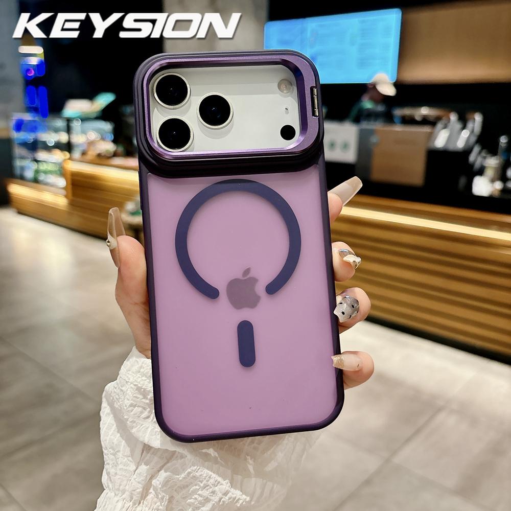 KEYSION Metall-Objektivständer Handyhülle für MagSafe für iPhone 17 Pro Max 17 Air Magnetisch Transparent Matt PC+TPU Stoßfeste Hülle