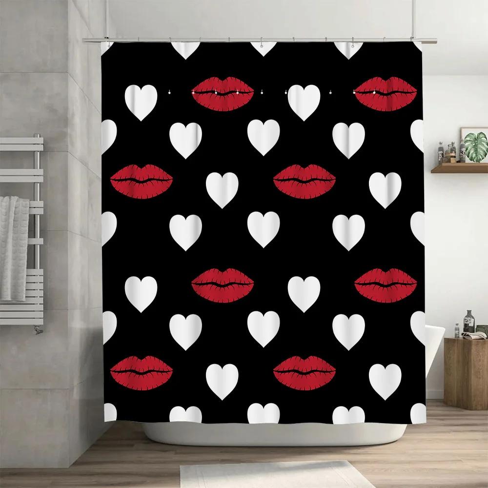 Shower curtain with red lips pattern, Fashion Red Lips Pattern Shower