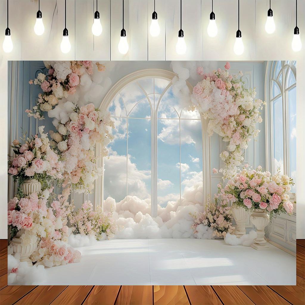Floral arch and French window design background fabric - perfect for weddings, birthdays, and holidays