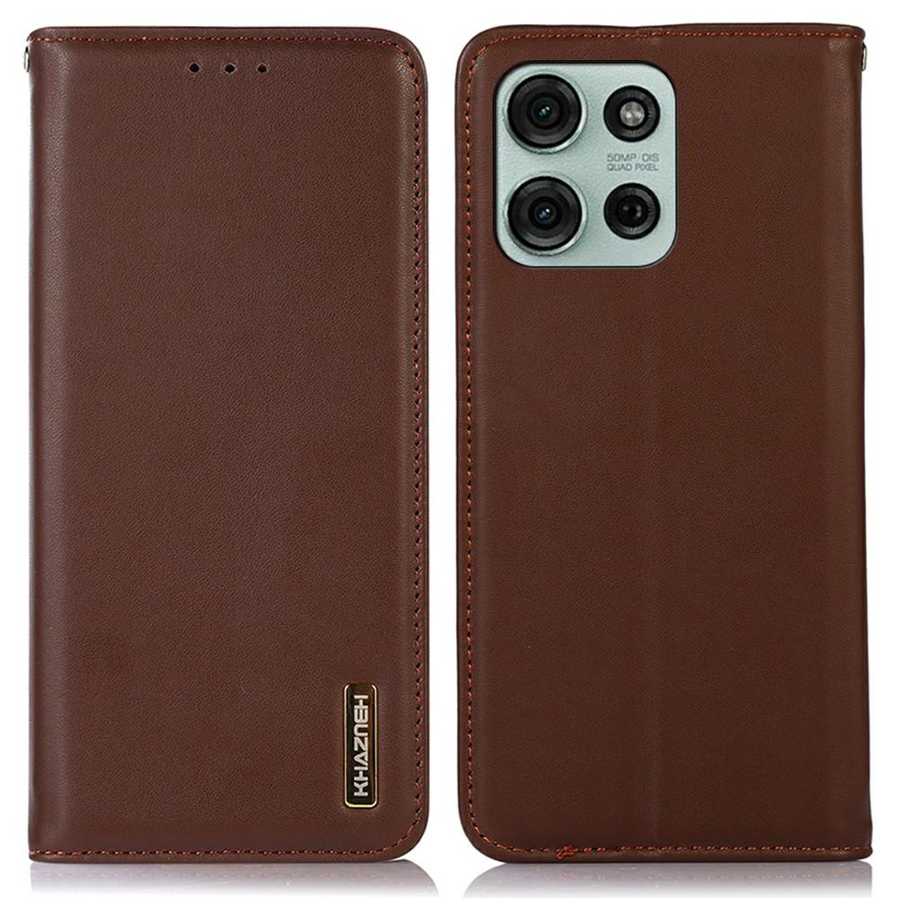 KHAZNEH For Motorola Moto G75 5G Case Genuine Cow Leather Wallet Phone Cover Nappa Texture