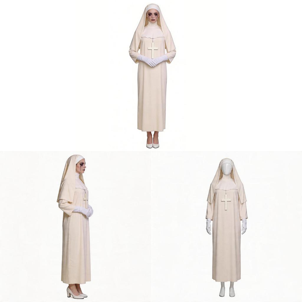 Costume Cosplay da Suora Gotica in Tessuto di Poliestere per Halloween e Feste a Tema