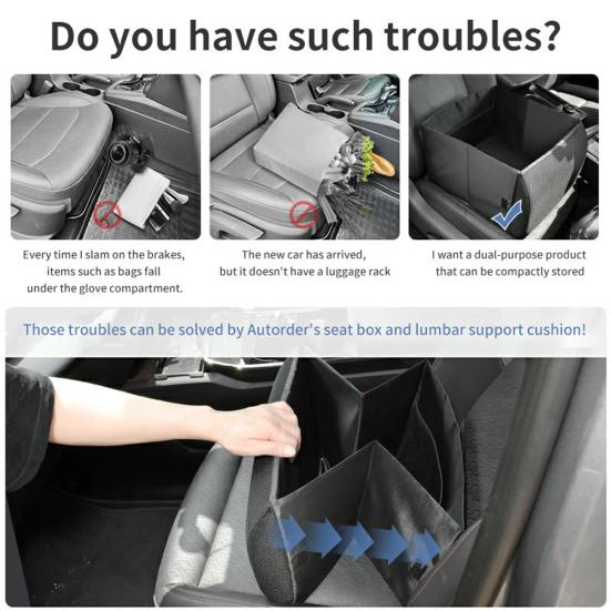 Organizzatore per Sedile Auto e Supporto Lombare 2-in-1 Scatola Portaoggetti Cuscino Supporto Schiena 30L Pieghevole Organizer per Sedile Anteriore Posteriore per SUV Auto Camion Furgone