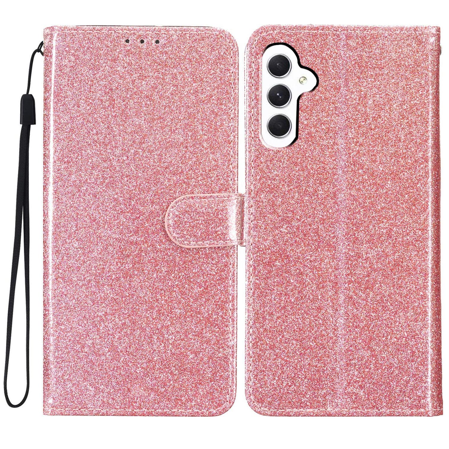 

For Samsung Galaxy A16 5G/A16 4G Wallet Case Glitter Anti-Scratch Leather Phone Cover Stand Rose Gold