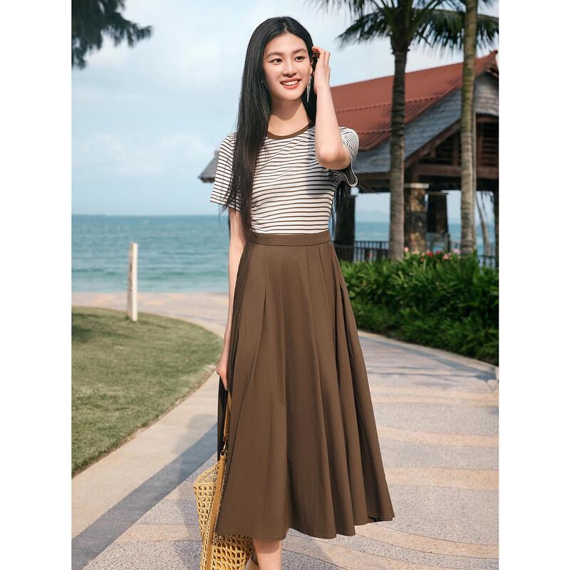 JUZI ANNACAU Women's Nautical Stripe Faux Two-Piece Midi Dress