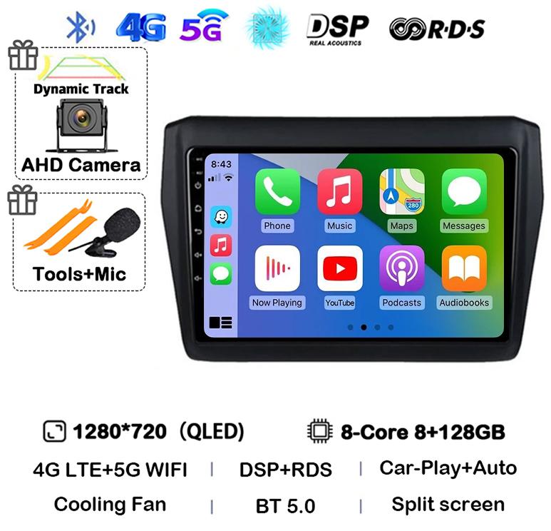 Android 14 Wireless Carplay&Auto Car Radio For Suzuki Swift 2017 2018 2019 Stereo Multimedia Navigation GPS Video Player 4G+WIFI