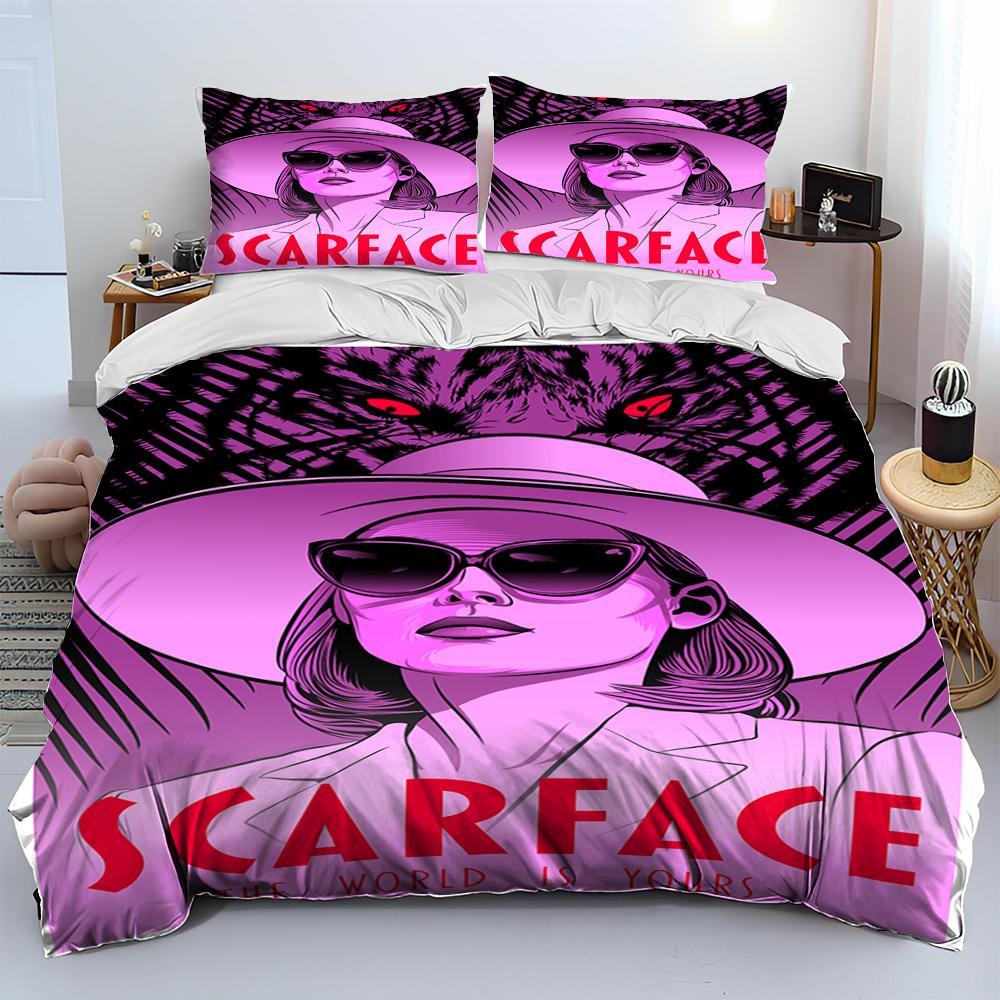 Film Scarface Tony 3D-Druck Bettdecke Bettwäsche-Set, Bettbezug Bett-Set Steppdeckenbezug Kissenbezug, King Queen Größe Bettwäsche-Set Kind
