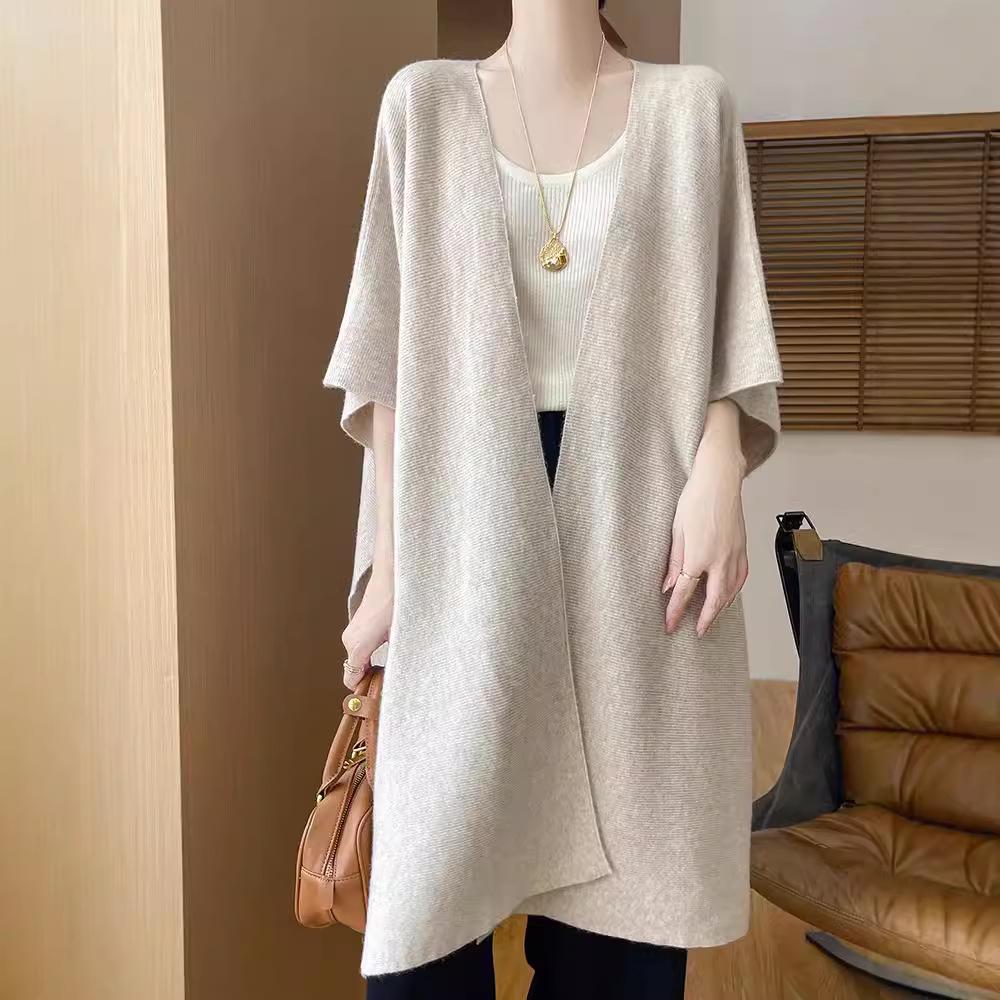 Women's Korean-Style Wool Shawl Cardigan - Autumn/Winter Solid Color Knitwear