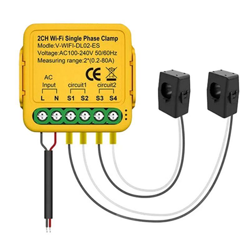 Fresh Tuya Wifi Smart Power Meter With Current Transformer Sensor Clamp 80A Energy Meter,2CH жёлтый