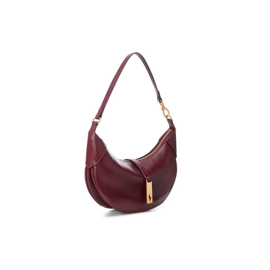 New Polo Ralph Lauren Polo ID Cow Leather Handbag, Shoulder Bag Women's Burgundy WAPOBAG02V20013