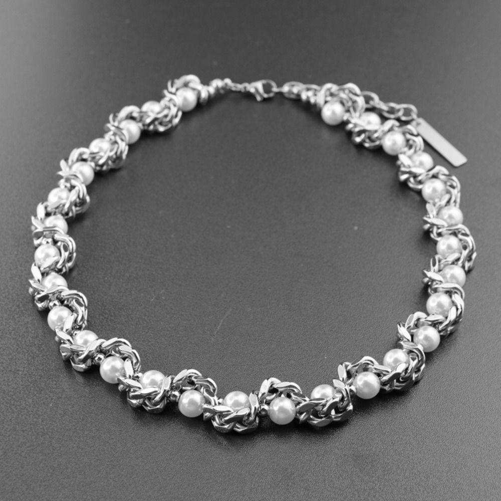 Personalized Pearl Necklace Punk Stainless Steel Necklace Unique Choker Men  Women