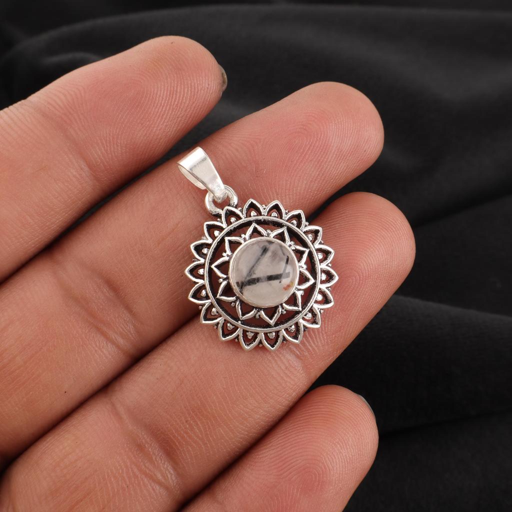 Black Rutile Handmade Silver Pendant, 925 Sterling Silver Boho Pendant, Beautiful Rutile Gemstone Pendant Gift For Love