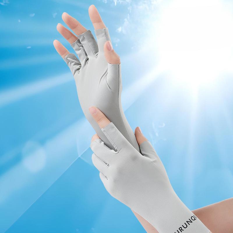 Letní ledové hedvábné opalovací rukavice s polovičními prsty Šetrné k pokožce Prodyšné Odolné proti UV záření Tenký styl Řidičské Rukavice na prsty Proti černání Nehtové umění