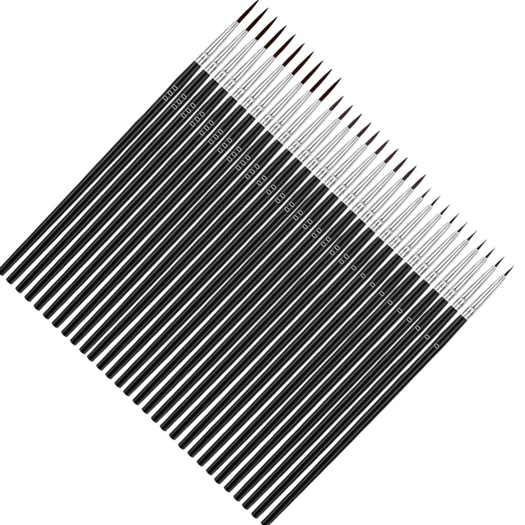 30 kusů Sada malých detailních štětců Dřevěná rukojeť Nylonové štětiny 3 velikosti Miniaturní jemné štětce pro malování obličeje