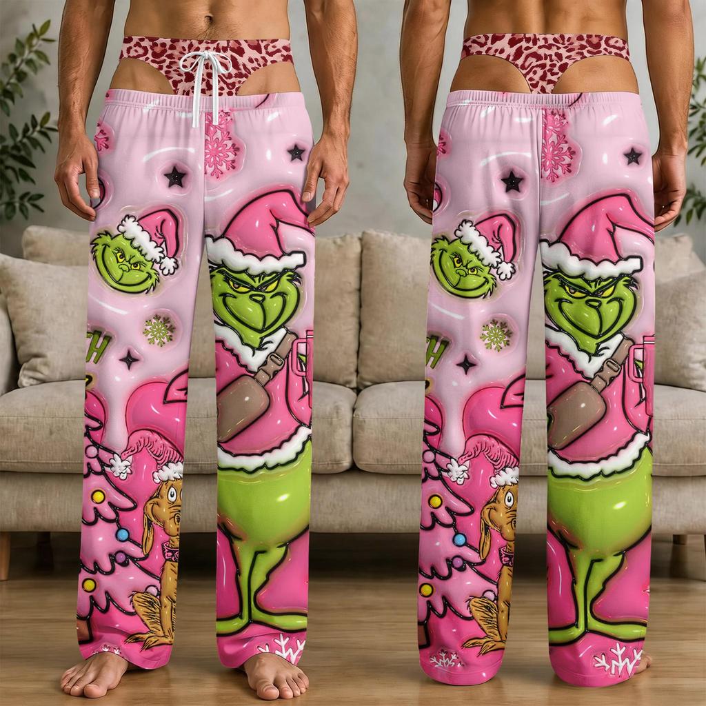 Men's Funny Christmas Print Pants with Pockets Casual Sleep Pants for Home