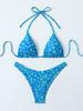 Summer retro floral print 2-piece bikini lace up swimsuit sexy high waisted women's swimsuit