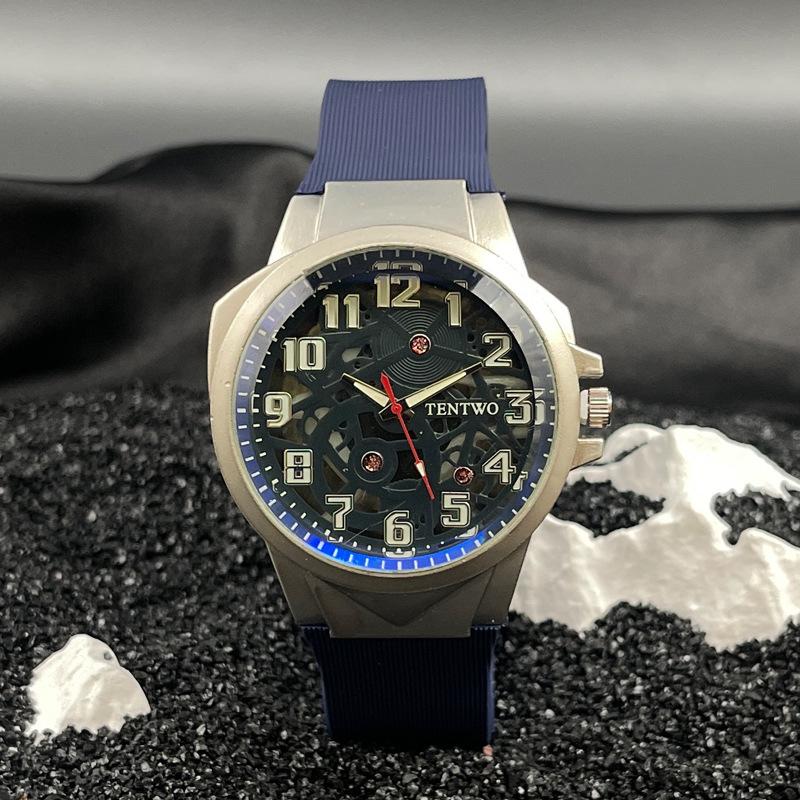 Мужские часы JYL Оригинальные Крутые Спортивные с Полым Дизайном и Силиконовым Ремешком Blue темно-желтого