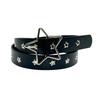 Women Belt Punk Style Rock Star Pattern Belt with Adjustable Hollow Hole Design Dresses Jeans Shirts Faux Leather Belt