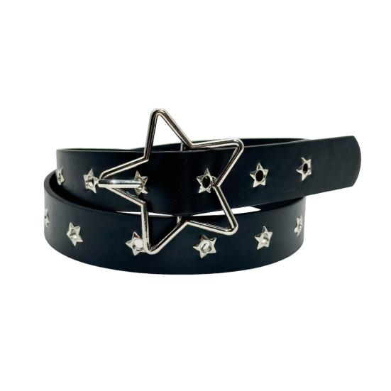 Women Belt Punk Style Rock Star Pattern Belt with Adjustable Hollow Hole Design Dresses Jeans Shirts Faux Leather Belt