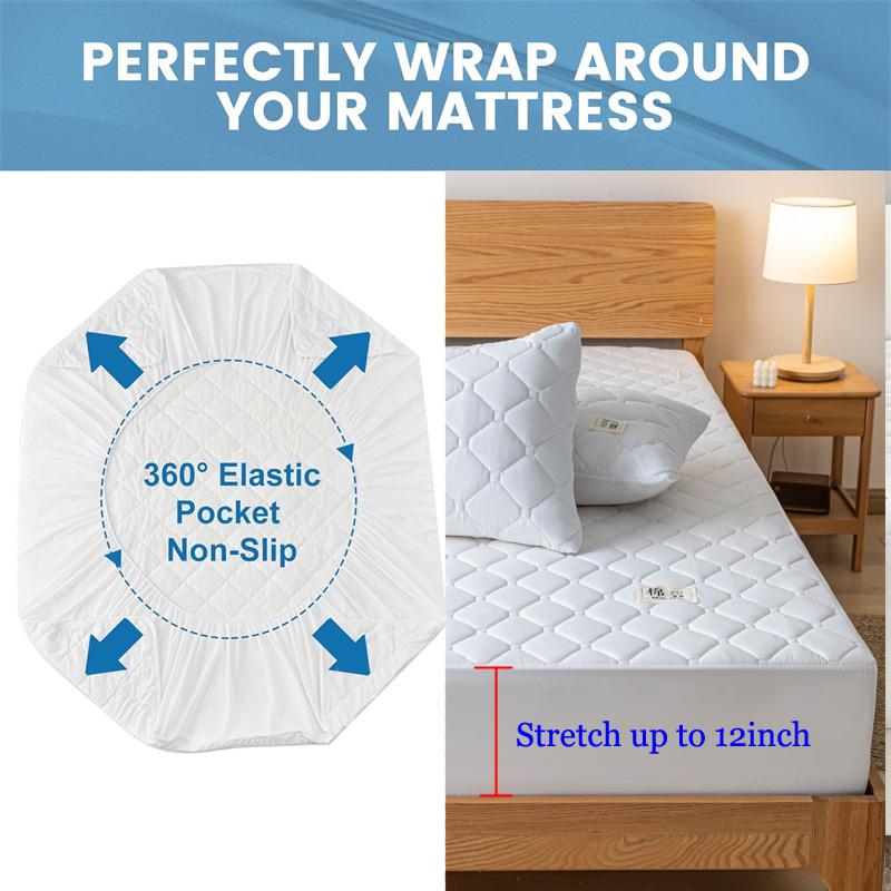 100% Waterproof Mattress Cover, Quilted Bed Fitted Sheet Mattress Protector, Non-Slip Soft Bed Cover Single Double Queen King