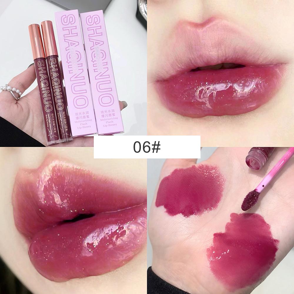 

SHAQINUO 6 цветов увлажняющий взрывной блеск для губ стойкий макияж для губ измельченная игристая водянистая зеркальная глазурь для губ