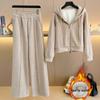 Luxury Velvet Hooded Cardigan & Wide-Leg Pants Set - Casual Autumn/Winter Fashion for Women