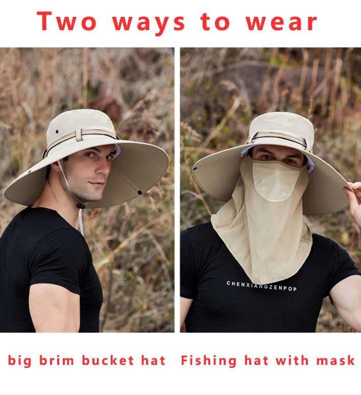 Fashion Men's Mesh Fisherman Cap with Face Mask Casual Bucket Hat Panama Caps Summer UV Protection Sun Hat Outdoor Fishing Hat