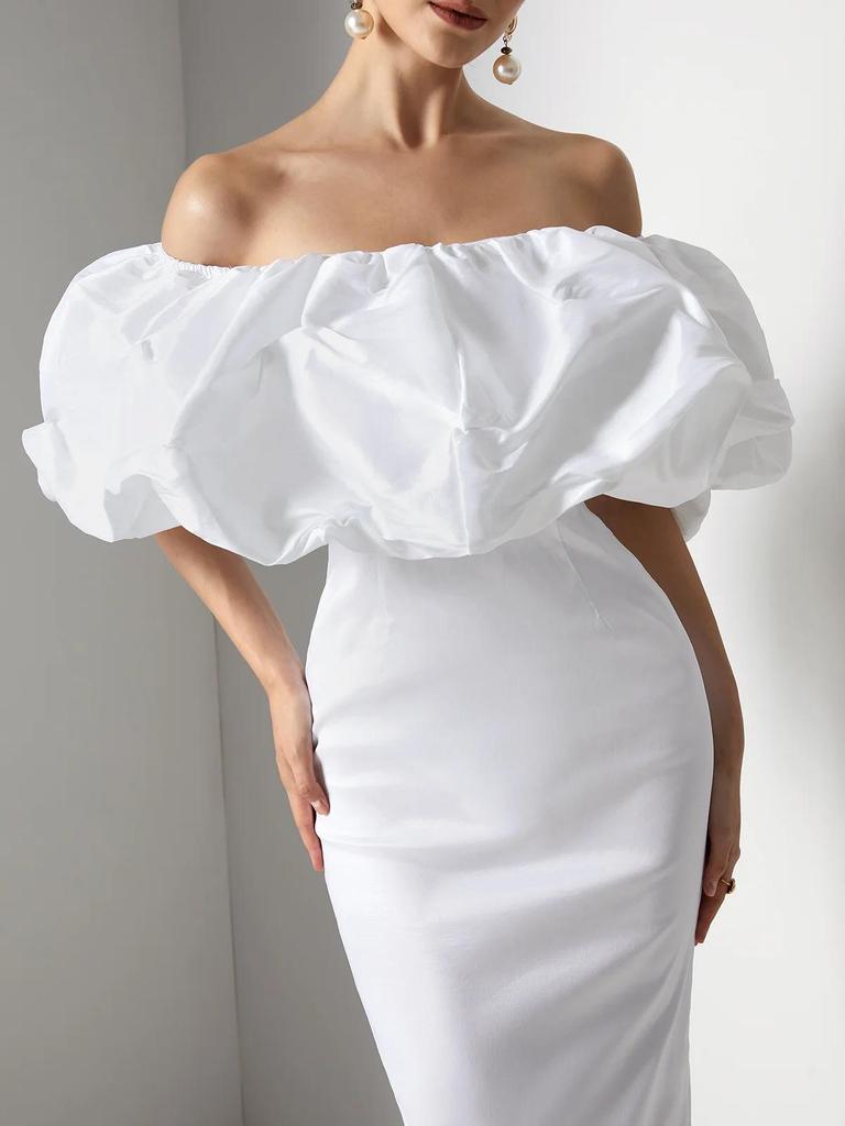 Elegant European Style One-Shoulder Long White Bodycon Dress for Women