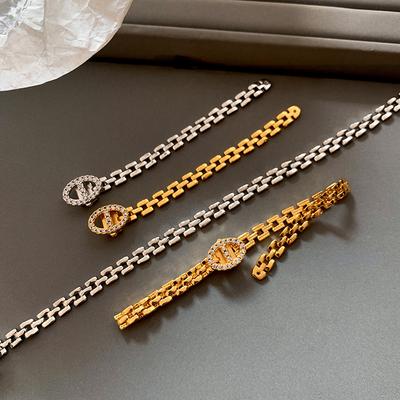Micro-inlaid Zircon Gold Silver Strap Bracelet Women's Open Ring Hand
