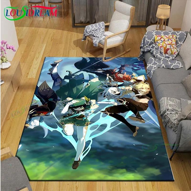 Popular Cartoon Game G-Genshin Impact Printed Carpet Living Room Anti-Skid Area Rug Kids Bedroom Mats Yoga Mat Carpet Decor Gift