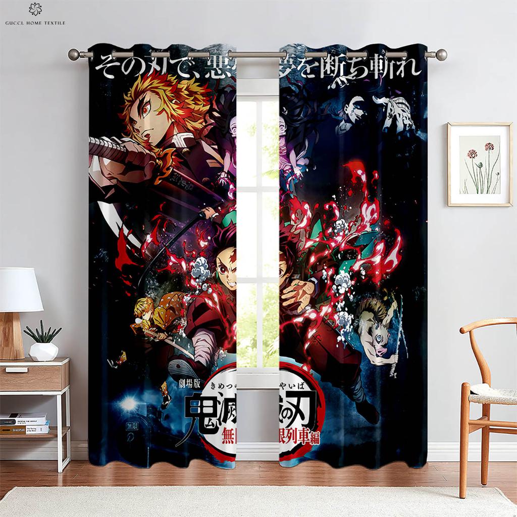 Anime Cartoon Girl Japanese Comic Print Curtains, Children's Room, Dormitory, Living Room, Study, Decorative, 2 Pcs
