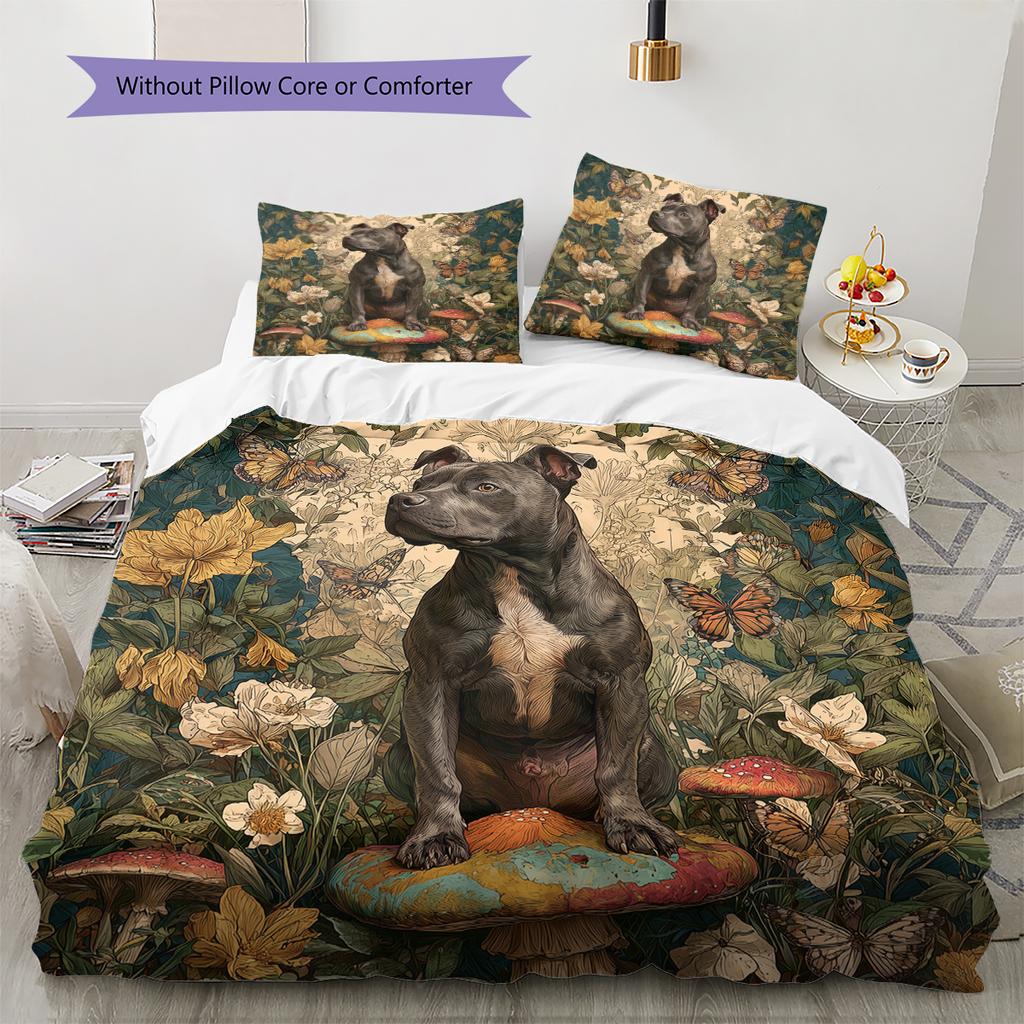 Vintage Pitbull Pattern Bedding Home Decoration Birthday Gift (1 * duvet cover + 2 * pillowcase, without core)