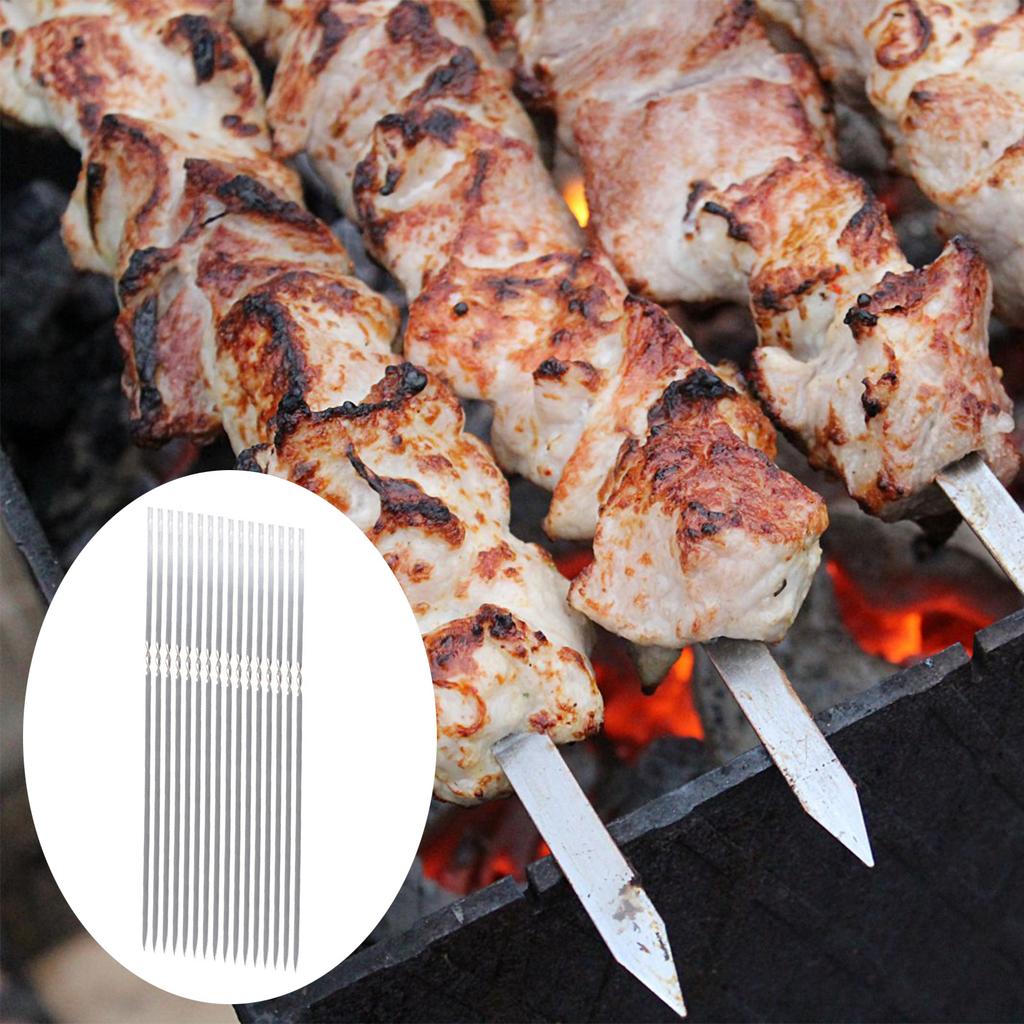 10pcs Reusable Stainless Steel BBQ Skewers Portable Grill Kabob Skewers Suitable for Family Party Shish Kabob