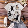 3D Cat Painting Women's T-shirt Cat Image Printing Round Neck Casual Summer Tops