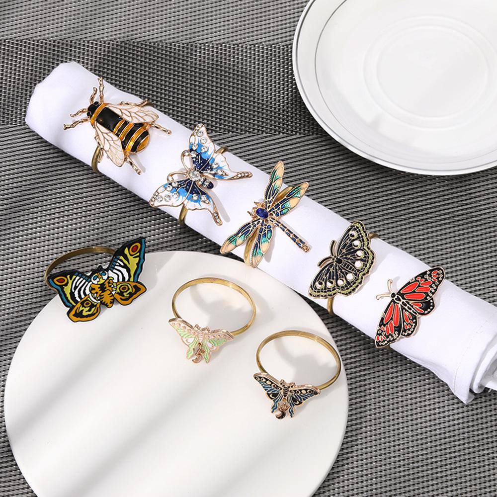 2 PCS Western Restaurant Hotel Table Decoration Napkin Buckle, Cute Butterfly Dragonfly Bee Napkin Ring, Creative Napkin Ring