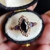European and American  Retro Court Style Black Horse Eye Zircon Inlaid Luxury Personalized Women's Ring