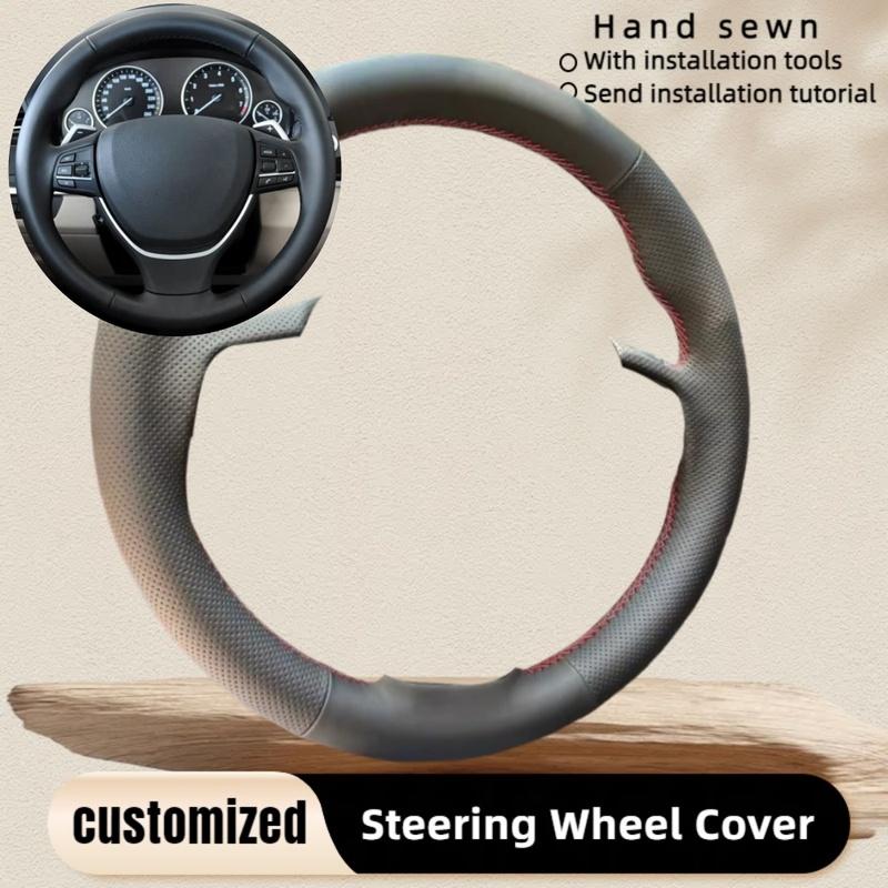 

Car Steering Wheel Braid Cover Hand Sewn Black Leather For BMW 5 6 7 Series F10 F07 F06 F12 F13 F01 F02 Car Accessories Beige Thread