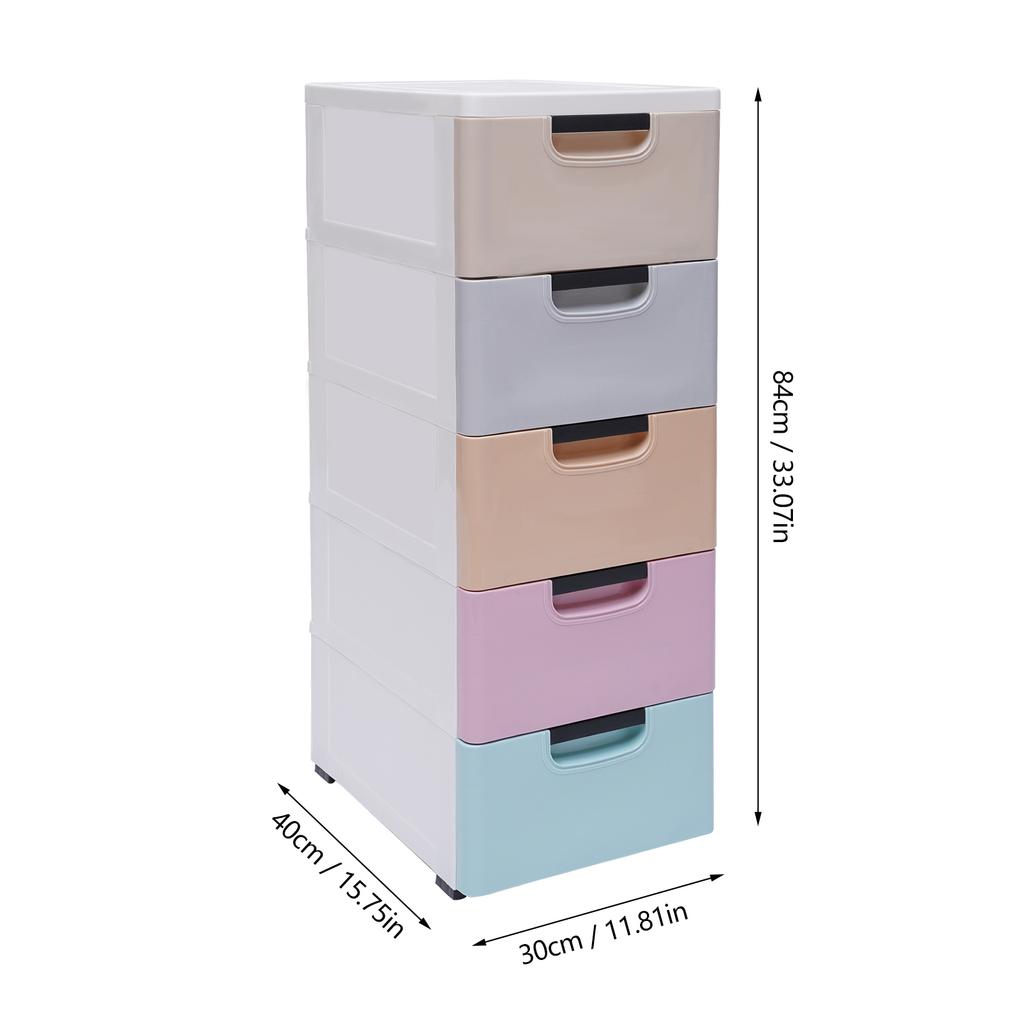 5-Drawer Storage Cabinet, Narrow Closet Organizer with Wheels, Stackable Plastic Dresser for Bedroom, Bathroom, Kitchen