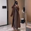 Lazy wind soft waxy high-end knitted cardigan women's autumn and winter outer wear medium and long knee-loose sweater jacket