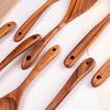 Teak Wood Kitchen Utensil Set: Includes Spatula, Soup Ladle, Stir-Fry Spoon, Slotted Spoon, and Fork for Non-Stick Pans