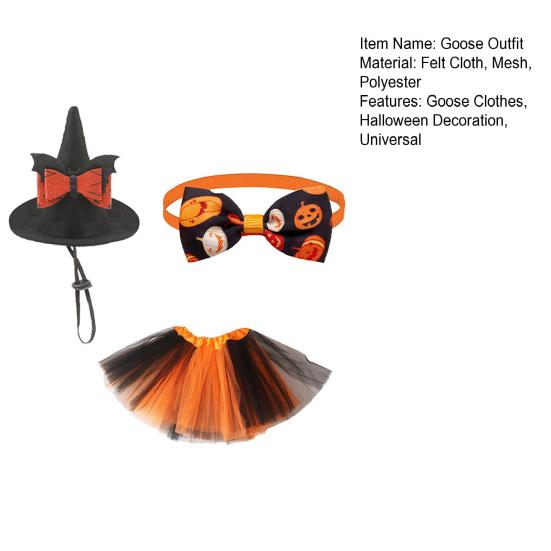Goose Outfits Halloween Porch Goose Clothes with Witch Hat Bowtie And Tutu Skirt for 23-inch Lawn Goose Statue