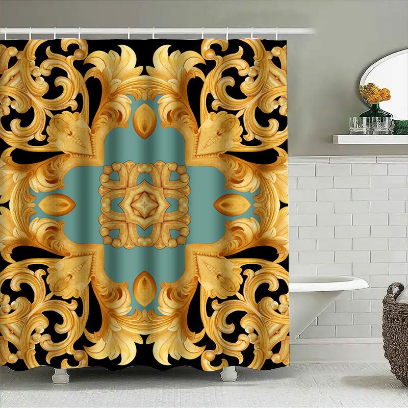 Gold Baroque Shower Curtain Decorative Luxury Printing Waterproof Bathroom Decoration Home Accessories Black/Golden