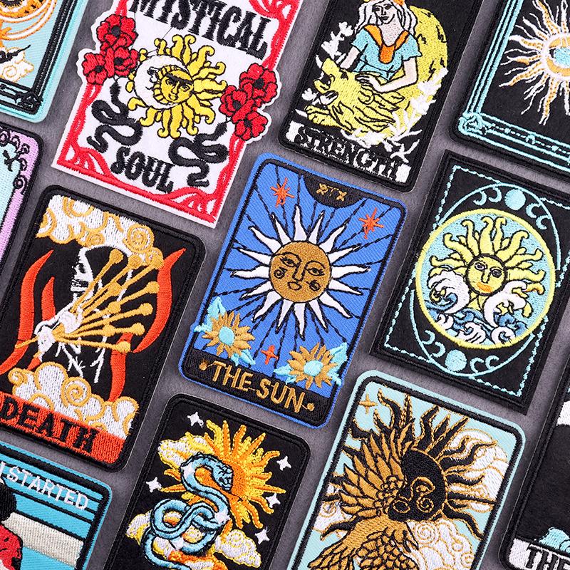 Sun/Moon Tarot Card Embroidery Patches For Clothing Hip-Hop Punk Style Patch Iron-On Patches DIY Custom Badges Decor Stickers