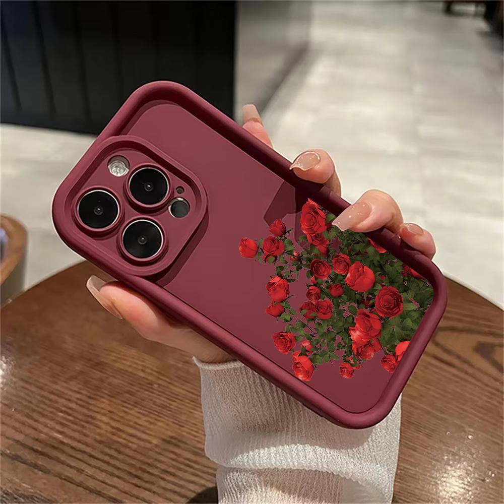 Painting Red Rose Flower Case for IPhone 16 11 12 13 14 15 Pro Max XS XR X 8 7 Plus SE 2 14Pro 15Pro Matte Soft Silicone Cover