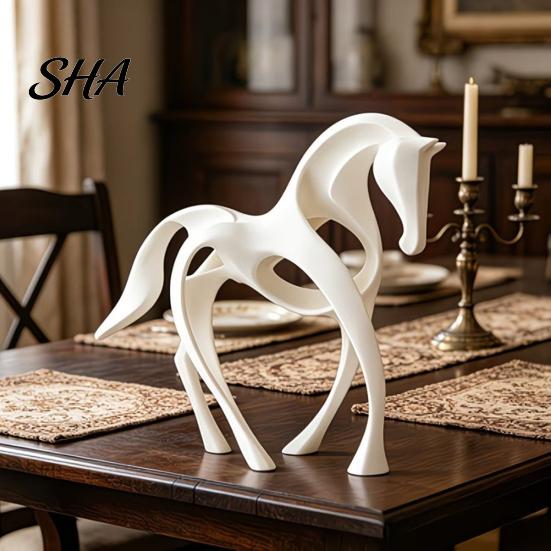 Artistic Desktop Ornament 3D Printed Abstract Horse Statue, Minimalist Galloping Stallion Sculpture with One-Piece Print Flowing Curves, Modern