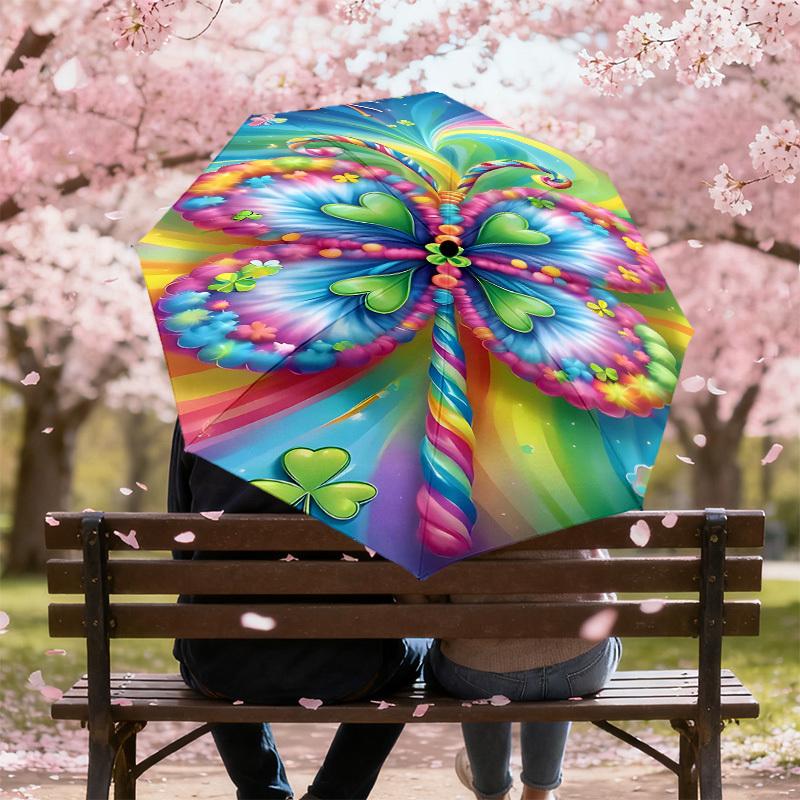 1pc Butterfly, Rainbow Automatic Open/Close Umbrella Compact Folding Umbrella with 8-Rib Shaft for Women/Men, Elegant Birthday1259S