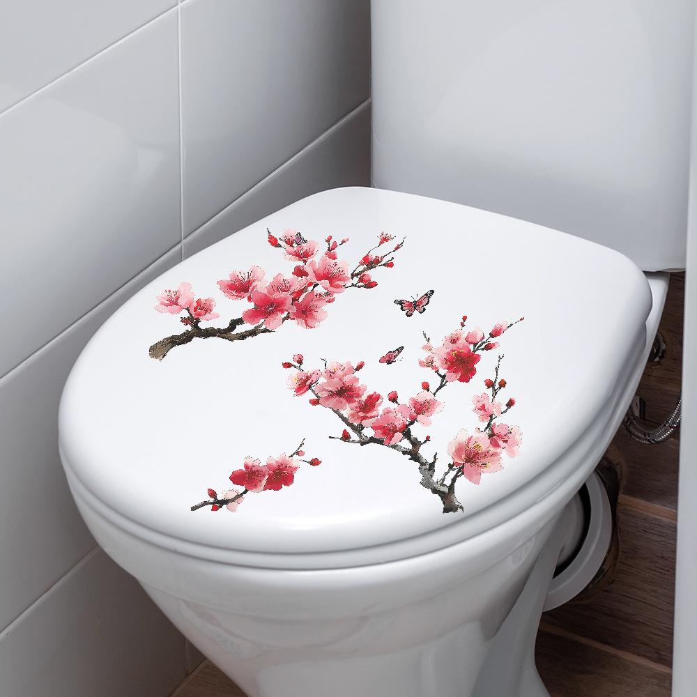 Personalized Watercolor Cherry Blossom Tree Bathroom Home Decoration Beautification Toilet Sticker
