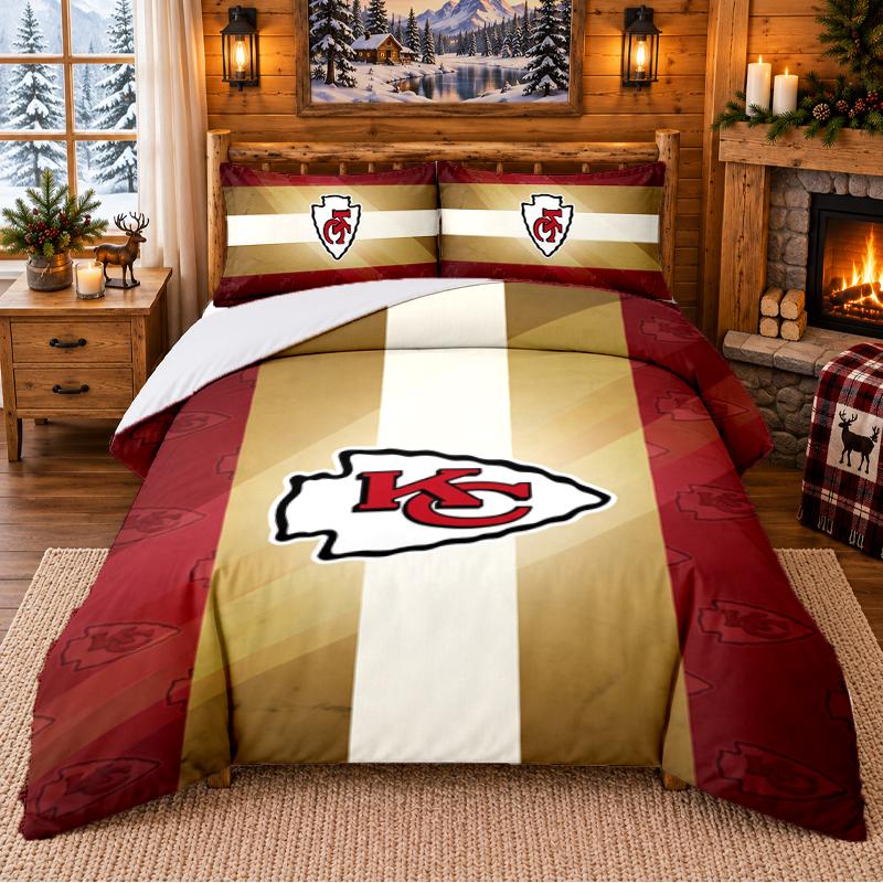 Printed 3Pcs Bedding Set Kansas City Chiefs Pattern Bed Sheet Pillowcase For Bedroom Decor