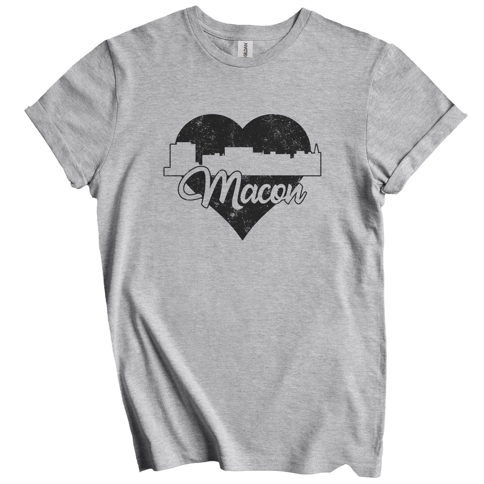 Retro Macon Georgia Skyline Heart Distressed T-Shirt S