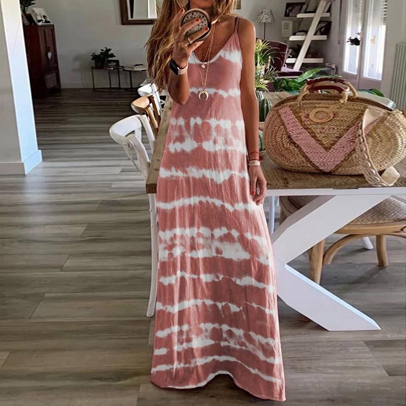 Women Summer Casual Long Maxi Dress With Fashionable Print For Beach Outings